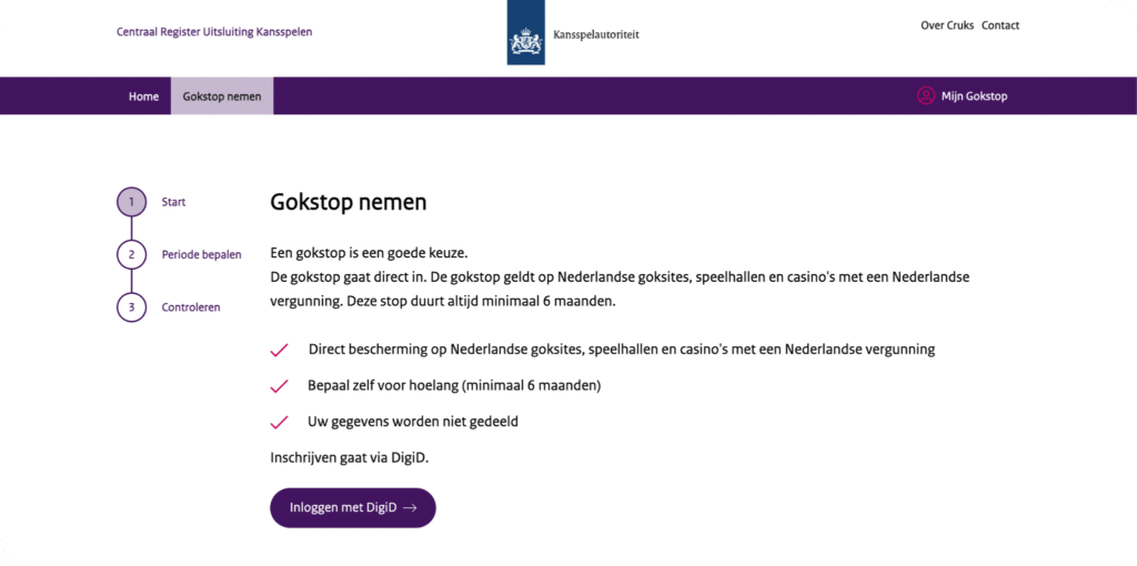 Cruksregister gokstop nemen